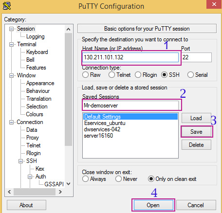 Save sessions in putty
