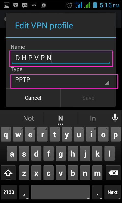 android device to pptp vpn network